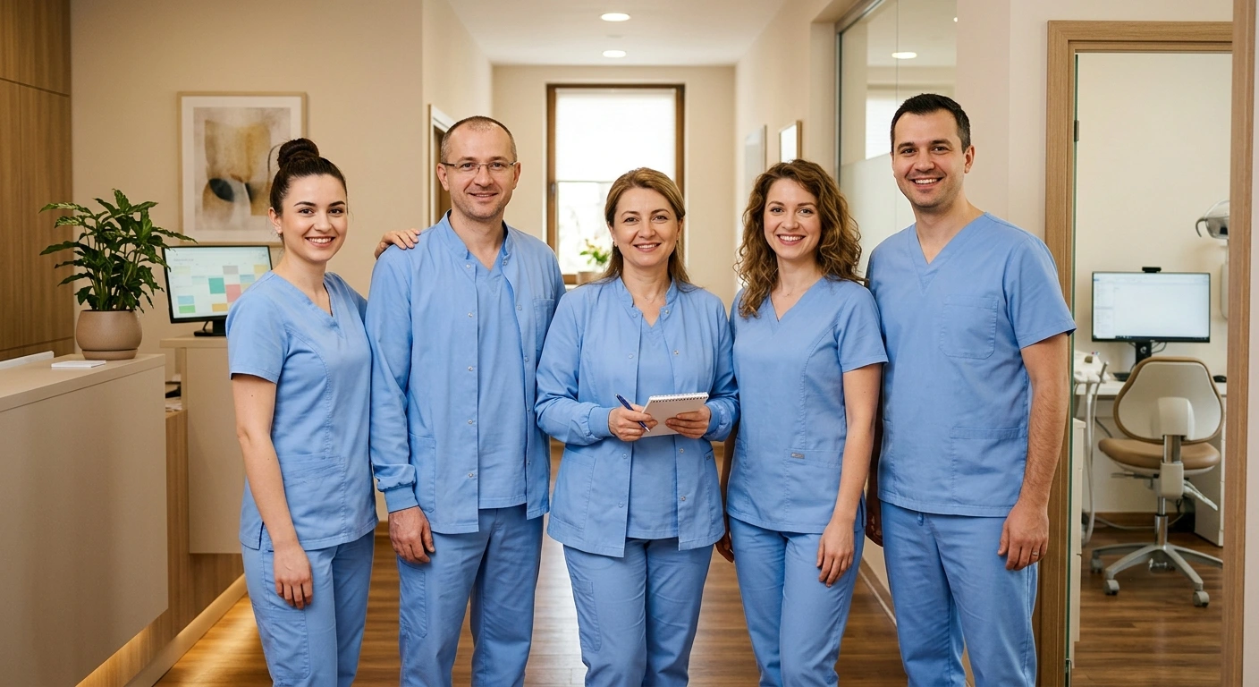 Echipă de medici dentiști într-o clinică interdisciplinară din Timișoara
